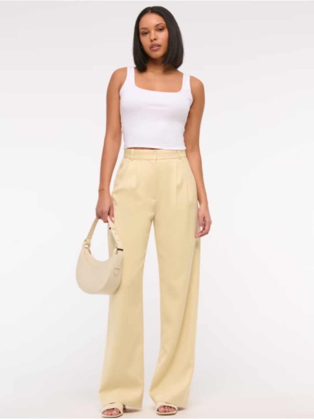 Wide Leg High-Rise Trousers in Butter Yellow
